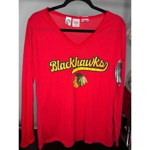 NHL Chicago Blackhawks Concepts Sport Women Red Long Sleeve V-Neck Shirt L‎ NEW